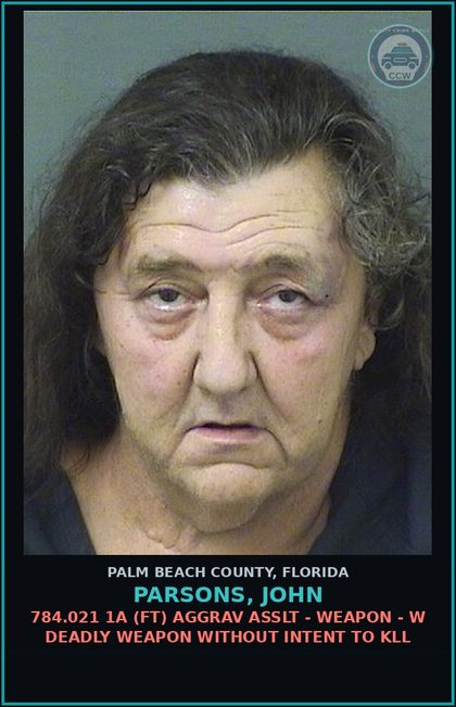 CCW arrest card for PARSONS, JOHN in Palm Beach County: 784.021 1A (FT) AGGRAV ASSLT - WEAPON - W DEADLY WEAPON WITHOUT INTENT TO KILL
