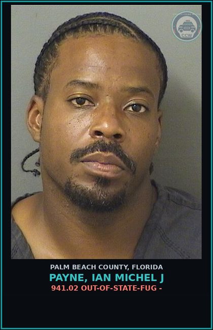 CCW arrest card for PAYNE, IAN MICHEL J in Palm Beach County: 941.02 OUT-OF-STATE-FUG -