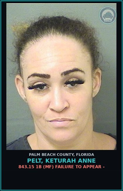 CCW arrest card for PELT, KETURAH ANNE in Palm Beach County: 843.15 1B (MF) FAILURE TO APPEAR -