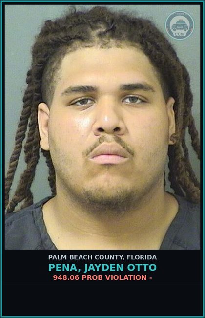 CCW arrest card for PENA, JAYDEN OTTO in Palm Beach County: 948.06 PROB VIOLATION -