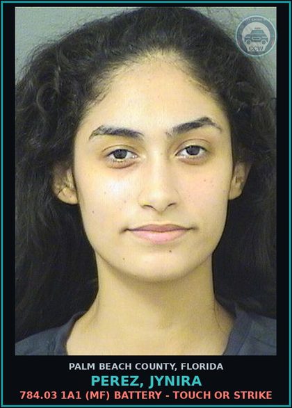 CCW arrest card for PEREZ, JYNIRA in Palm Beach County: 784.03 1A1 (MF) BATTERY - TOUCH OR STRIKE
