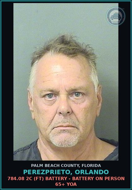 CCW arrest card for PEREZPRIETO, ORLANDO in Palm Beach County: 784.08 2C (FT) BATTERY - BATTERY ON PERSON 65+ YOA
