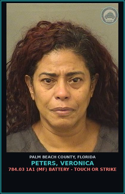 CCW arrest card for PETERS, VERONICA in Palm Beach County: 784.03 1A1 (MF) BATTERY - TOUCH OR STRIKE
