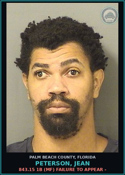 CCW arrest card for PETERSON, JEAN in Palm Beach County: 843.15 1B (MF) FAILURE TO APPEAR -