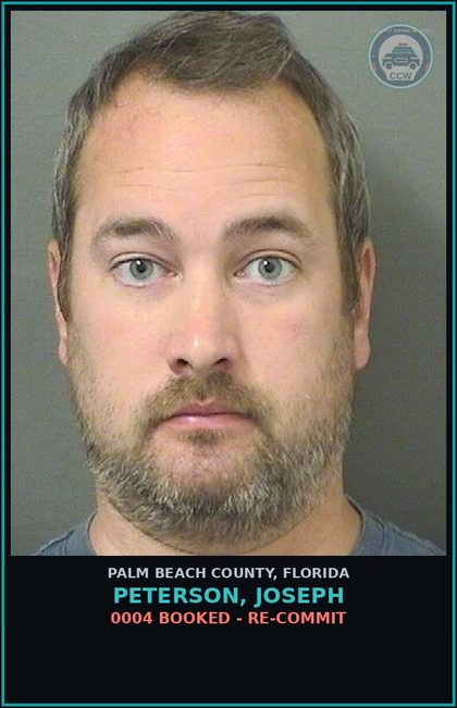 CCW arrest card for PETERSON, JOSEPH in Palm Beach County: 0004 BOOKED - RE-COMMIT