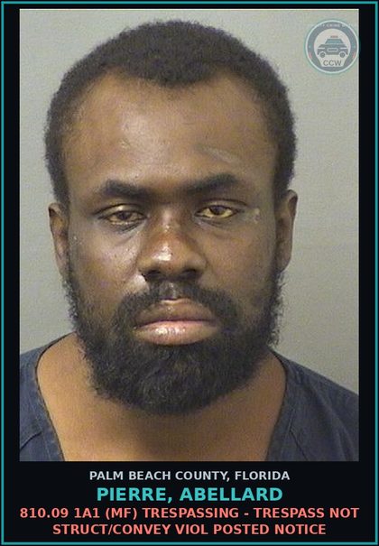 CCW arrest card for PIERRE, ABELLARD in Palm Beach County: 784.011 1 (MS) SIMPLE ASSLT - INTENT THREAT TO DO VIOLENCE
