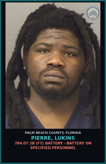 CCW arrest card for PIERRE, LUKINS in Palm Beach County: 322.34 2C (FT) MOVING TRAFFIC VIOL - DWLSR REVOCATION EQUIV STATUS 3RD SUB VIOL