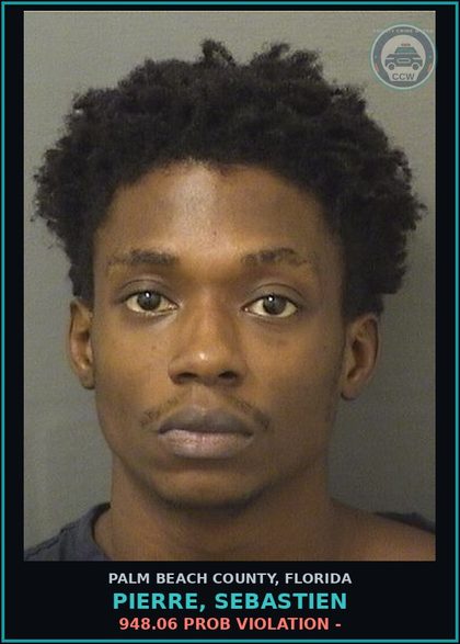 CCW arrest card for PIERRE, SEBASTIEN in Palm Beach County: 948.06 PROB VIOLATION -