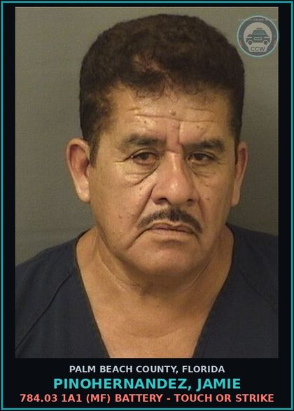 CCW arrest card for PINOHERNANDEZ, JAMIE in Palm Beach County: 784.03 1A1 (MF) BATTERY - TOUCH OR STRIKE