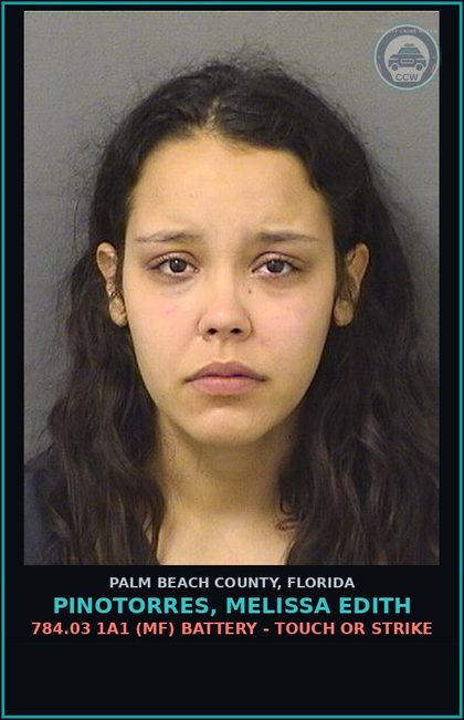 CCW arrest card for PINOTORRES, MELISSA EDITH in Palm Beach County: 784.03 1A1 (MF) BATTERY - TOUCH OR STRIKE