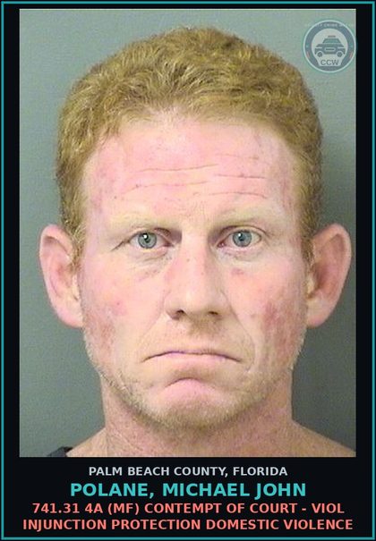 CCW arrest card for POLANE, MICHAEL JOHN in Palm Beach County: 741.31 4A (MF) CONTEMPT OF COURT - VIOL INJUNCTION PROTECTION DOMESTIC VIOLENCE