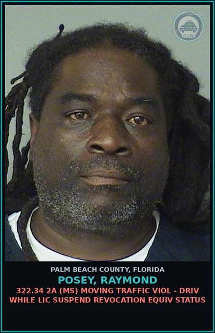 CCW arrest card for POSEY, RAYMOND in Palm Beach County: 893.13 6A (FT) DRUGS-POSSESS - POSSESS contr substance W/O PRESCRIPTION