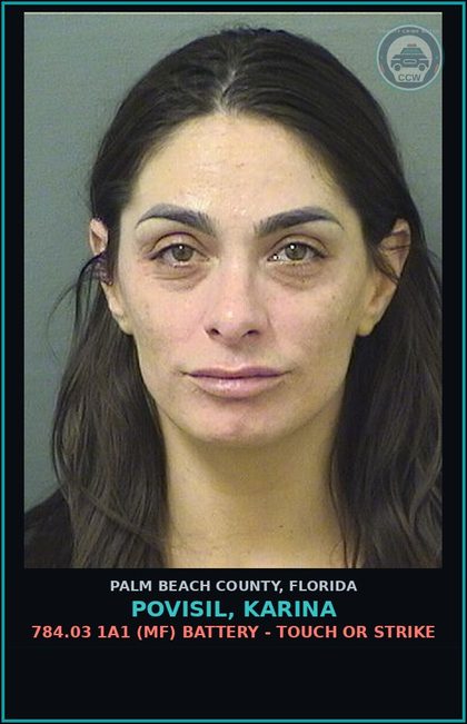 CCW arrest card for POVISIL, KARINA in Palm Beach County: 784.03 1A1 (MF) BATTERY - TOUCH OR STRIKE