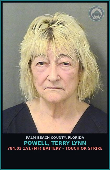 CCW arrest card for POWELL, TERRY LYNN in Palm Beach County: 784.03 1A1 (MF) BATTERY - TOUCH OR STRIKE