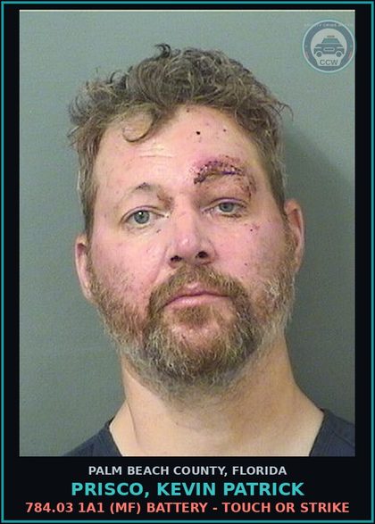 CCW arrest card for PRISCO, KEVIN PATRICK in Palm Beach County: 784.03 1A1 (MF) BATTERY - TOUCH OR STRIKE