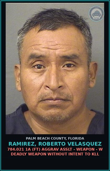 CCW arrest card for RAMIREZ, ROBERTO VELASQUEZ in Palm Beach County: 827.03 2C (FT) CRUELTY TOWARD chld - ABUSE chld WITHOUT GREAT BODILY HARM