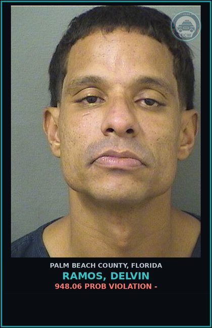 CCW arrest card for RAMOS, DELVIN in Palm Beach County: 948.06 PROB VIOLATION -
