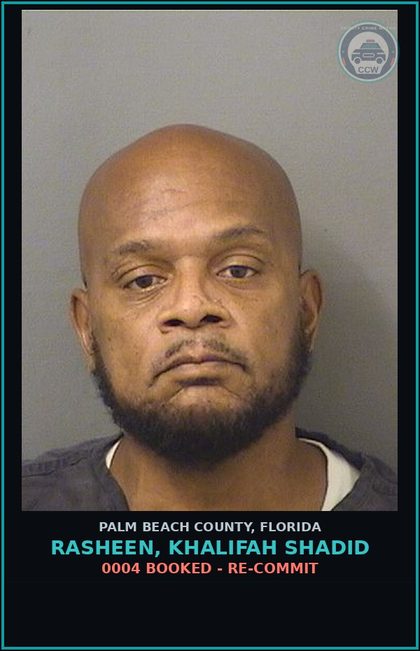 CCW arrest card for RASHEEN, KHALIFAH SHADID in Palm Beach County: 0004 BOOKED - RE-COMMIT
