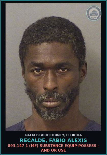 CCW arrest card for RECALDE, FABIO ALEXIS in Palm Beach County: 893.13 6A (FT) DRUGS-POSSESS - POSSESS contr substance W/O PRESCRIPTION