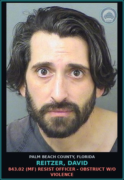 CCW arrest card for REITZER, DAVID in Palm Beach County: 397.487 12 (MS) TRESPASSING - TRESPASS SUBSTANCE ABUSE RECOVERY RESIDENCE