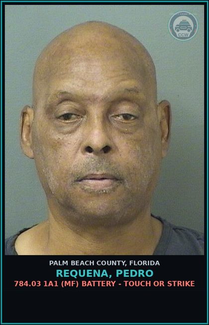 CCW arrest card for REQUENA, PEDRO in Palm Beach County: 784.03 1A1 (MF) BATTERY - TOUCH OR STRIKE