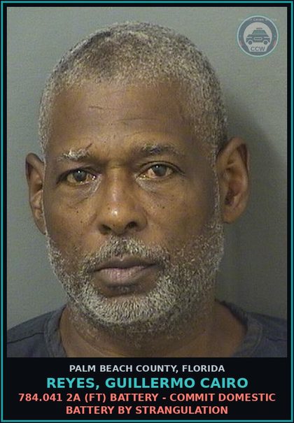CCW arrest card for REYES, GUILLERMO CAIRO in Palm Beach County: 784.041 2A (FT) BATTERY - COMMIT DOMESTIC BATTERY BY STRANGULATION