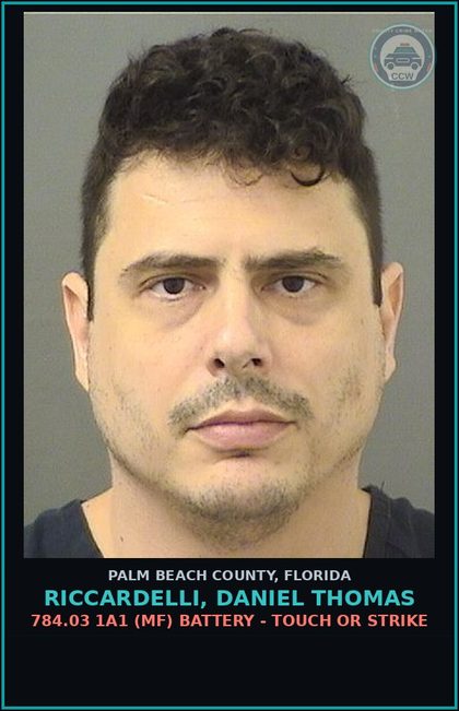 CCW arrest card for RICCARDELLI, DANIEL THOMAS in Palm Beach County: 784.03 1A1 (MF) BATTERY - TOUCH OR STRIKE