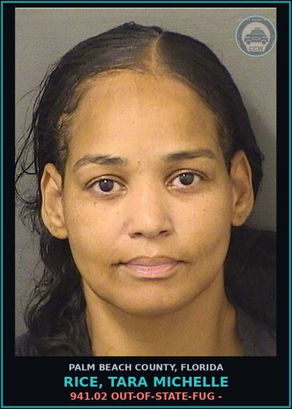 CCW arrest card for RICE, TARA MICHELLE in Palm Beach County: 941.02 OUT-OF-STATE-FUG -