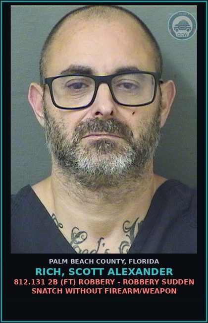 CCW arrest card for RICH, SCOTT ALEXANDER in Palm Beach County: 784.041 1 (FT) BATTERY - COMMIT FELONY BATTERY