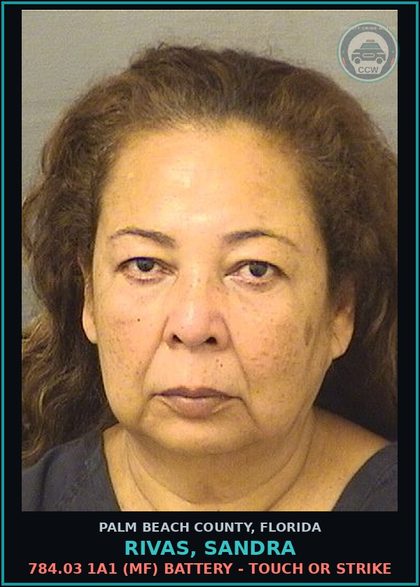 CCW arrest card for RIVAS, SANDRA in Palm Beach County: 784.03 1A1 (MF) BATTERY - TOUCH OR STRIKE
