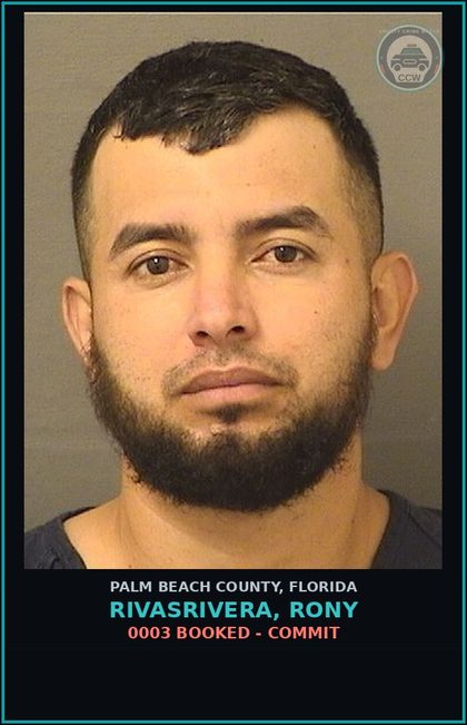 CCW arrest card for RIVASRIVERA, RONY in Palm Beach County: 0003 BOOKED - COMMIT