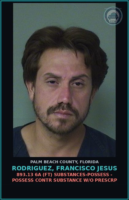 CCW arrest card for RODRIGUEZ, FRANCISCO JESUS in Palm Beach County: 893.13 6A (FT) DRUGS-POSSESS - POSSESS contr substance W/O PRESCRIPTION