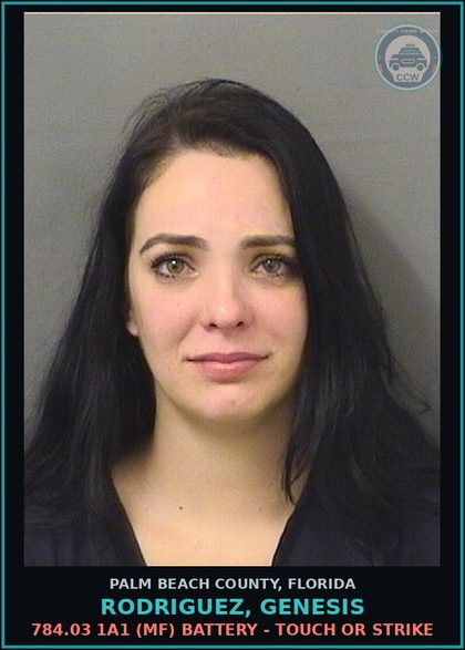CCW arrest card for RODRIGUEZ, GENESIS in Palm Beach County: 784.03 1A1 (MF) BATTERY - TOUCH OR STRIKE