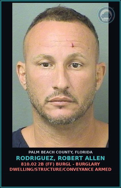 CCW arrest card for RODRIGUEZ, ROBERT ALLEN in Palm Beach County: 790.23 1A (FS) POSSESSION OF WEAPON - OR AMMO BY CONVICTED FLA FELON