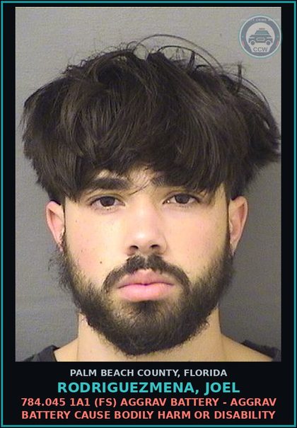 CCW arrest card for RODRIGUEZMENA, JOEL in Palm Beach County: 784.045 1A1 (FS) AGGRAV BATTERY - AGGRAV BATTERY CAUSE BODILY HARM OR DISABILITY