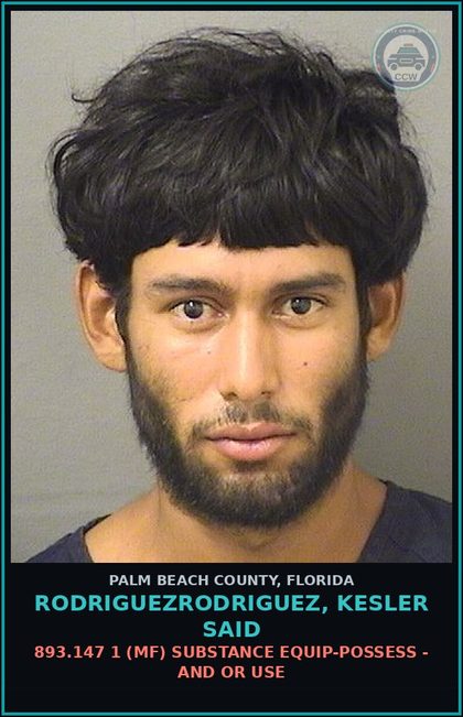 CCW arrest card for RODRIGUEZRODRIGUEZ, KESLER SAID in Palm Beach County: 893.147 1 (MF) DRUG EQUIP-POSSESS - AND OR USE