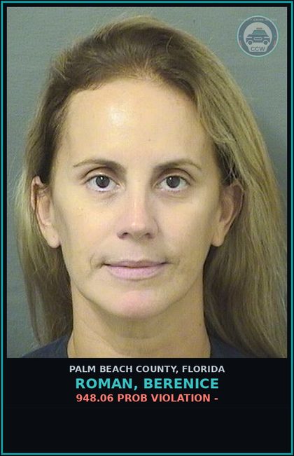 CCW arrest card for ROMAN, BERENICE in Palm Beach County: 948.06 PROB VIOLATION -
