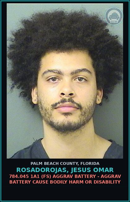 CCW arrest card for ROSADOROJAS, JESUS OMAR in Palm Beach County: 784.045 1A1 (FS) AGGRAV BATTERY - AGGRAV BATTERY CAUSE BODILY HARM OR DISABILITY