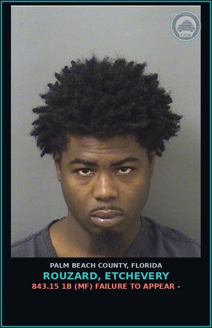 CCW arrest card for ROUZARD, ETCHEVERY in Palm Beach County: 843.15 1B (MF) FAILURE TO APPEAR -