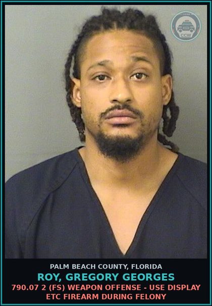 CCW arrest card for ROY, GREGORY GEORGES in Palm Beach County: 316.193 3C1 (MF) DUI-UNLAW BLD ALCH - DUI DAMAGE TO PROPERTY OR PERSON OF ANOTHER