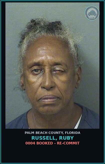 CCW arrest card for RUSSELL, RUBY in Palm Beach County: 0004 BOOKED - RE-COMMIT