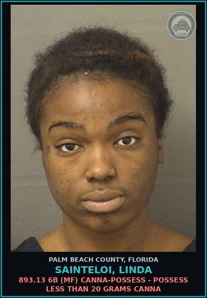CCW arrest card for SAINTELOI, LINDA in Palm Beach County: 893.13 6B (MF) Canna-POSSESS - POSSESS LESS THAN 20 GRAMS Canna