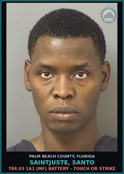 CCW arrest card for SAINTJUSTE, SANTO in Palm Beach County: 784.03 1A1 (MF) BATTERY - TOUCH OR STRIKE