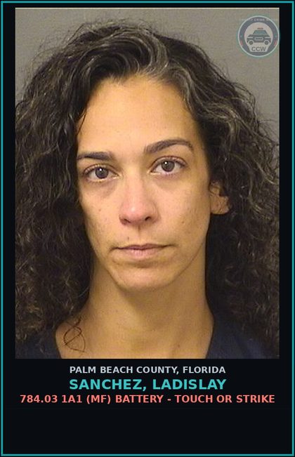 CCW arrest card for SANCHEZ, LADISLAY in Palm Beach County: 784.03 1A1 (MF) BATTERY - TOUCH OR STRIKE