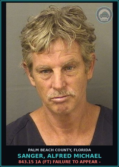 CCW arrest card for SANGER, ALFRED MICHAEL in Palm Beach County: 843.15 1A (FT) FAILURE TO APPEAR -