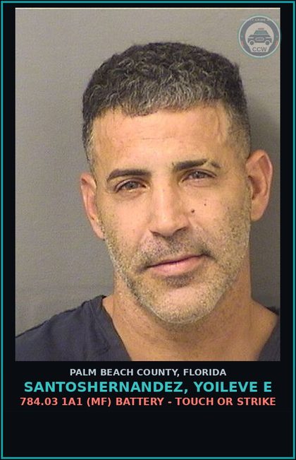 CCW arrest card for SANTOSHERNANDEZ, YOILEVE E in Palm Beach County: 784.03 1A1 (MF) BATTERY - TOUCH OR STRIKE