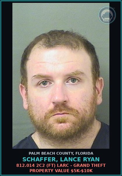 CCW arrest card for SCHAFFER, LANCE RYAN in Palm Beach County: 810.02 3B (FF) BURGL - BURGL UNOCCUPIED DWELLING STATE EMERGENCY/RIOT