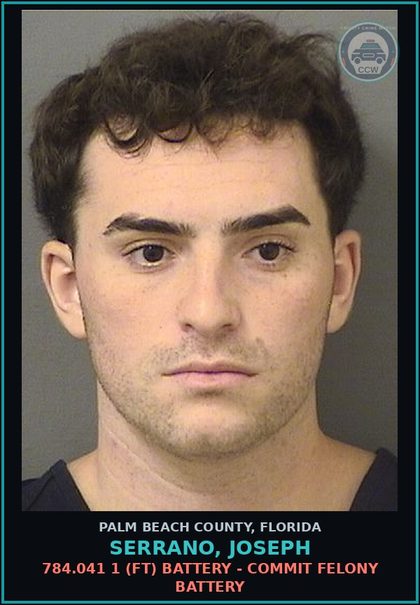 CCW arrest card for SERRANO, JOSEPH in Palm Beach County: 784.041 1 (FT) BATTERY - COMMIT FELONY BATTERY