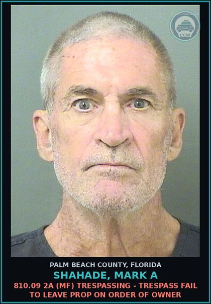 CCW arrest card for SHAHADE, MARK A in Palm Beach County: 877.111 1 (MS) contr substance - INHALE/INGEST OR POSS W/ INT HARMFUL CHEMICALS