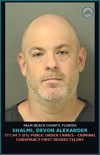 CCW arrest card for SHALMI, DEVON ALEXANDER in Palm Beach County: 849.25 2 (FT) BOOKMAKING - ENGAGE IN BOOKMAKING 1ST OFFENSE